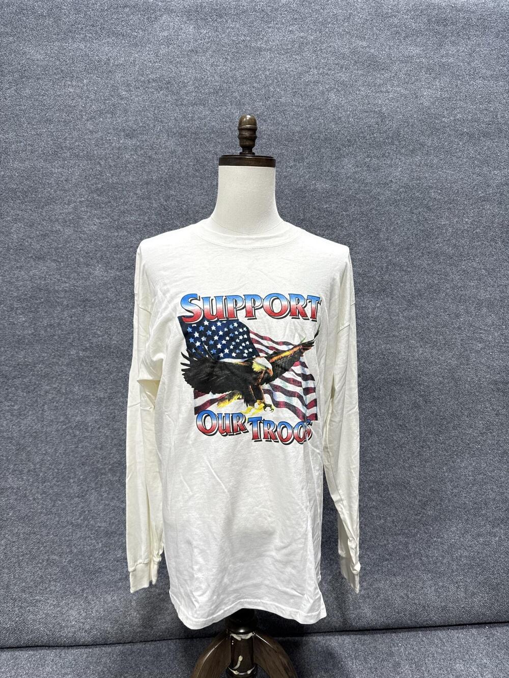 Gildan Ultra Cotton Shirt Mens XL White Support Our Troops Flag Graphic Tee